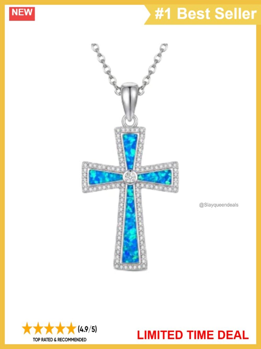 Opal Cross Pendant Necklace 18K White Gold Plated Exquisite Jewelry